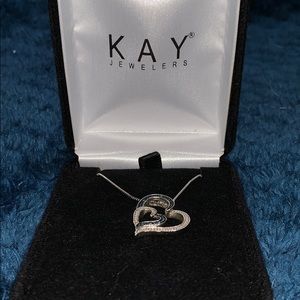 Black and white diamond double heart pendant